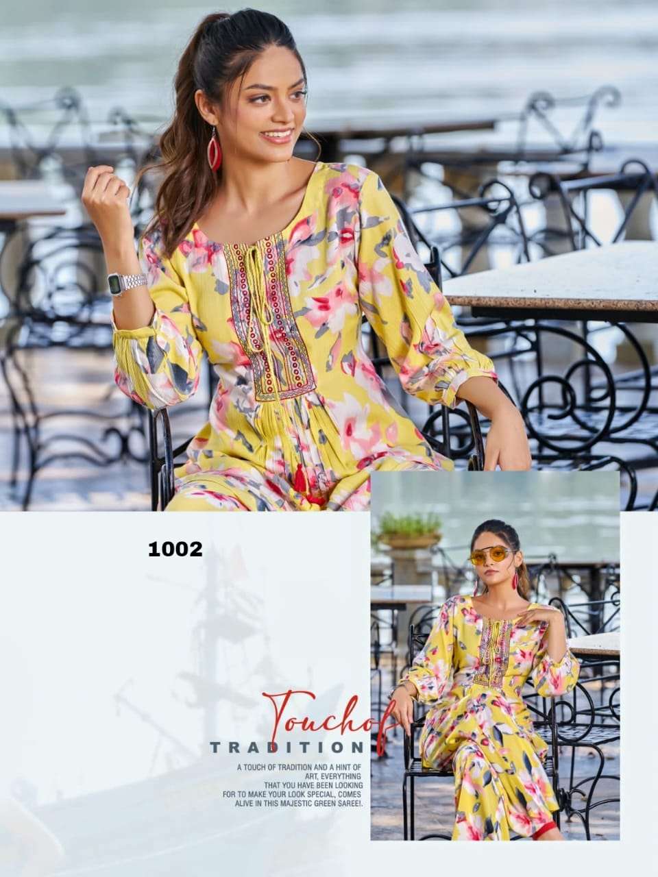 ALEXA HEAVY RAYON RINKLE PRINT WITH EMBROIDERY WORK TOP WITH BOTTOM CORD SET BY S3FOREVER BRAND 1002 C2